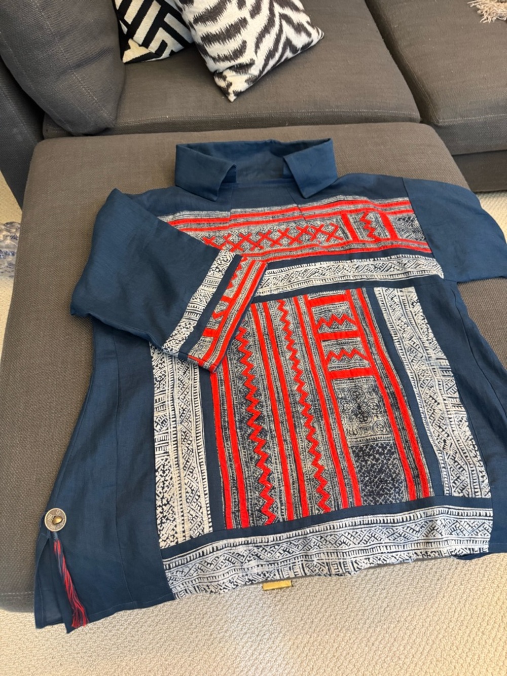 Navy Tunic with Red & White Embroidered Front Panel